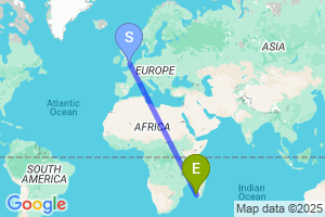 Map of the flight from London Stansted to Tulear