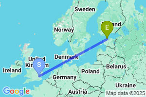 Map of the flight from London Stansted to Tallinn