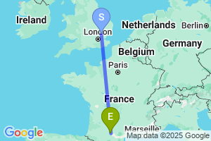 Map of the flight from London Stansted to Toulouse