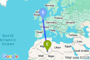 Map of the flight from London Stansted to Tamanrasset