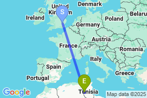 Map of the flight from London Stansted to Tozeur