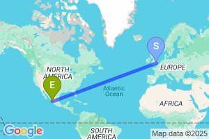 Map of the flight from London Stansted to Tepic