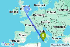 Map of the flight from London Stansted to Trapani