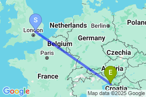 Map of the flight from London Stansted to Trieste