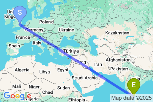 Map of the flight from London Stansted to Tiruchirapalli