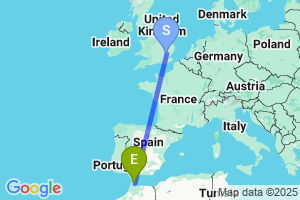 Map of the flight from London Stansted to Tetuan S. Ramel