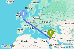 Map of the flight from London Stansted to Turaif