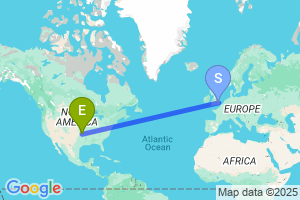 Map of the flight from London Stansted to Tulsa