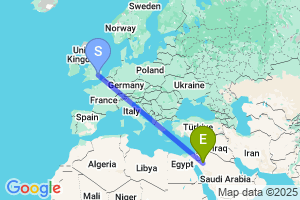 Map of the flight from London Stansted to Tabuk