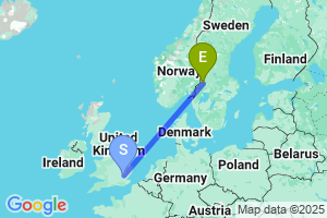 Map of the flight from London Stansted to Torsby Fryklanda