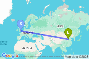 Map of the flight from London Stansted to Taiyuan