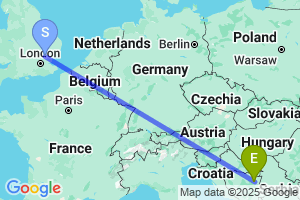 Map of the flight from London Stansted to Tuzla