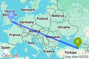 Map of the flight from London Stansted to Trabzon