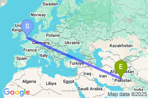 Map of the flight from London Stansted to Quetta