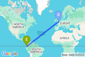 Map of the flight from London Stansted to Quito