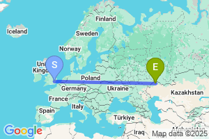 Map of the flight from London Stansted to Uralsk