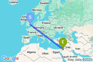 Map of the flight from London Stansted to Al Qurayyāt