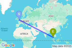 Map of the flight from London Stansted to Koh Samui