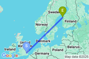 Map of the flight from London Stansted to Vaasa