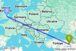 Map of the flight from London Stansted to Van