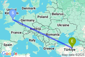 Map of the flight from London Stansted to Sivas