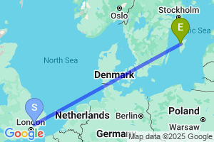 Map of the flight from London Stansted to Visby