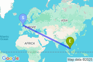Map of the flight from London Stansted to Con Dao