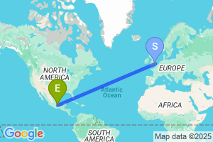 Map of the flight from London Stansted to Veracruz