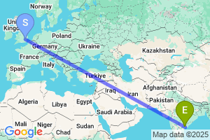 Map of the flight from London Stansted to Vijayawada