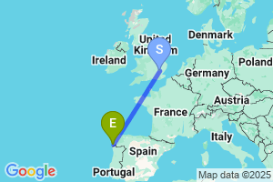 Map of the flight from London Stansted to Vigo