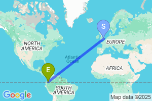 Map of the flight from London Stansted to Villagarzon