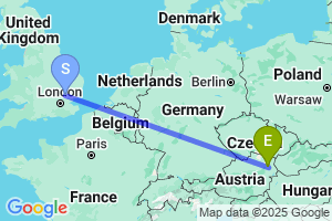 Map of the flight from London Stansted to Vienna