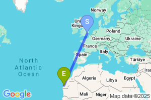 Map of the flight from London Stansted to Dakhla