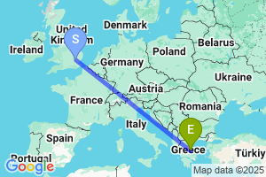 Map of the flight from London Stansted to Volos