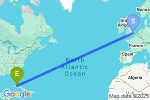 Map of the flight from London Stansted to Varadero
