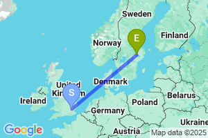 Map of the flight from London Stansted to Stockholm Vasteras