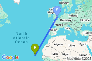 Map of the flight from London Stansted to Sao Vicente