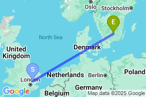 Map of the flight from London Stansted to Vaxjo