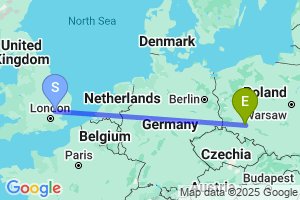 Map of the flight from London Stansted to Wroclaw