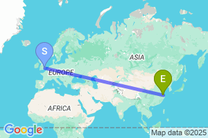 Map of the flight from London Stansted to Wuxi