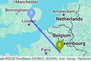 Map of the flight from London Stansted to Châlons-en-Champagne