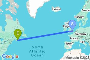 Map of the flight from London Stansted to Halifax