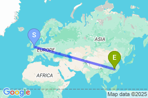 Map of the flight from London Stansted to Mingyueshan