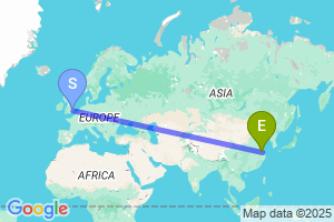 Map of the flight from London Stansted to  Yangzhou Taizhou International
