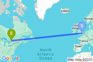 Map of the flight from London Stansted to North Bay