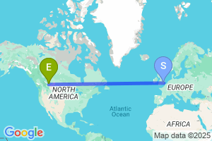 Map of the flight from London Stansted to Calgary