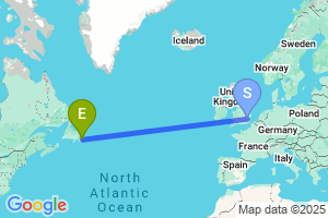 Map of the flight from London Stansted to St John's