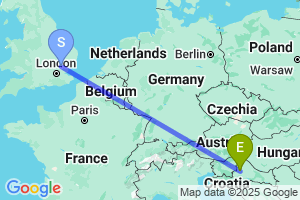 Map of the flight from London Stansted to Zagreb