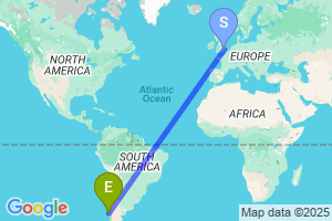Map of the flight from London Stansted to Valdivia