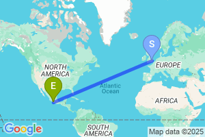 Map of the flight from London Stansted to Ixtapa / Zihuatanejo